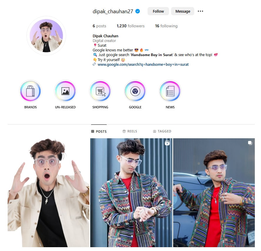 Dipak Chahaun Surat Handsome boy Official Instagram ID